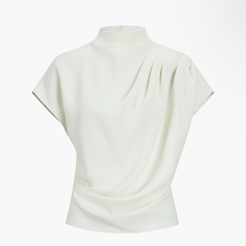 Commense Elegant Cream Mock Neck Blouse
